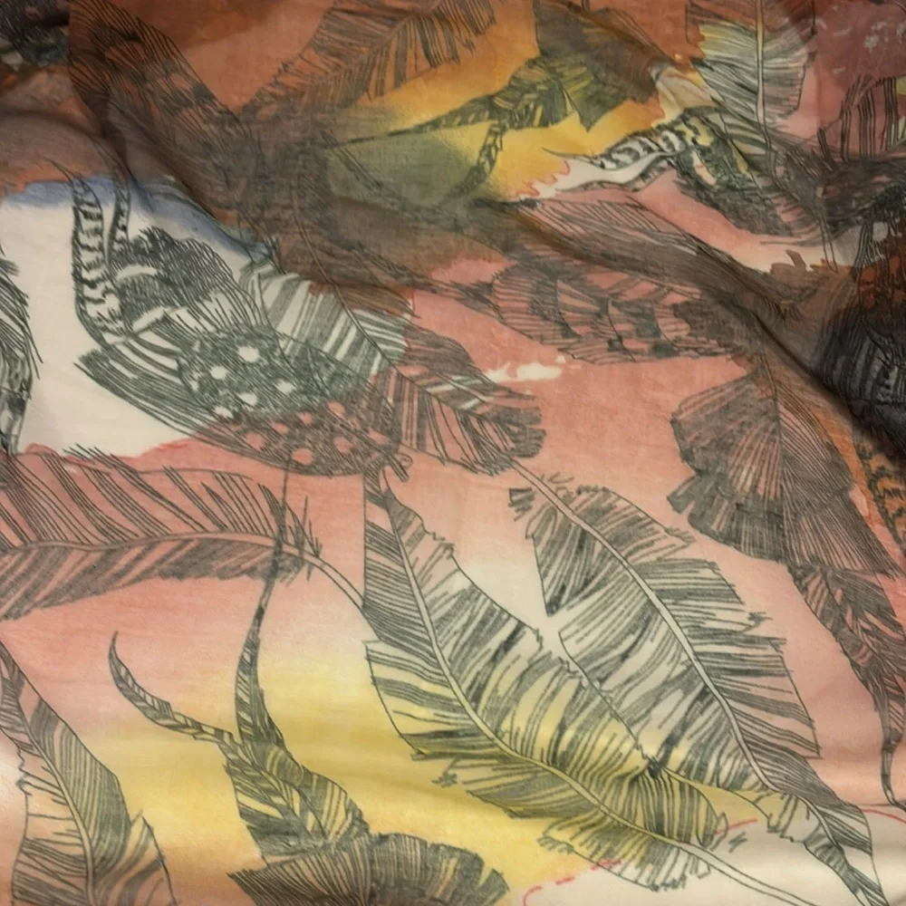 Feather Print Scarf in Multicolor Light Weight Soft Cotton No Tags